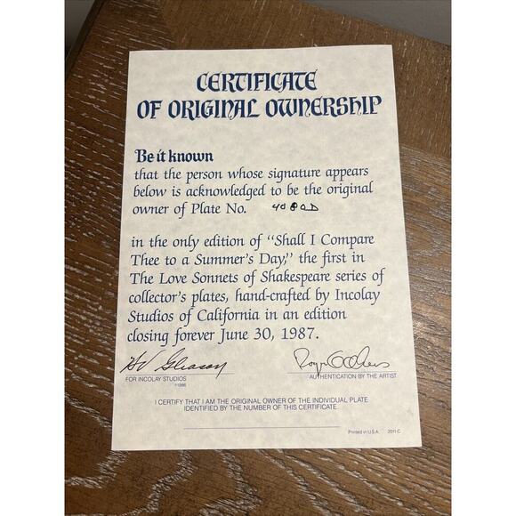 Inoclay Studios Love Sonnets Of Shakespeare‎ "Shall I Compare Thee" Bradex 4080D - Picture 14 of 15